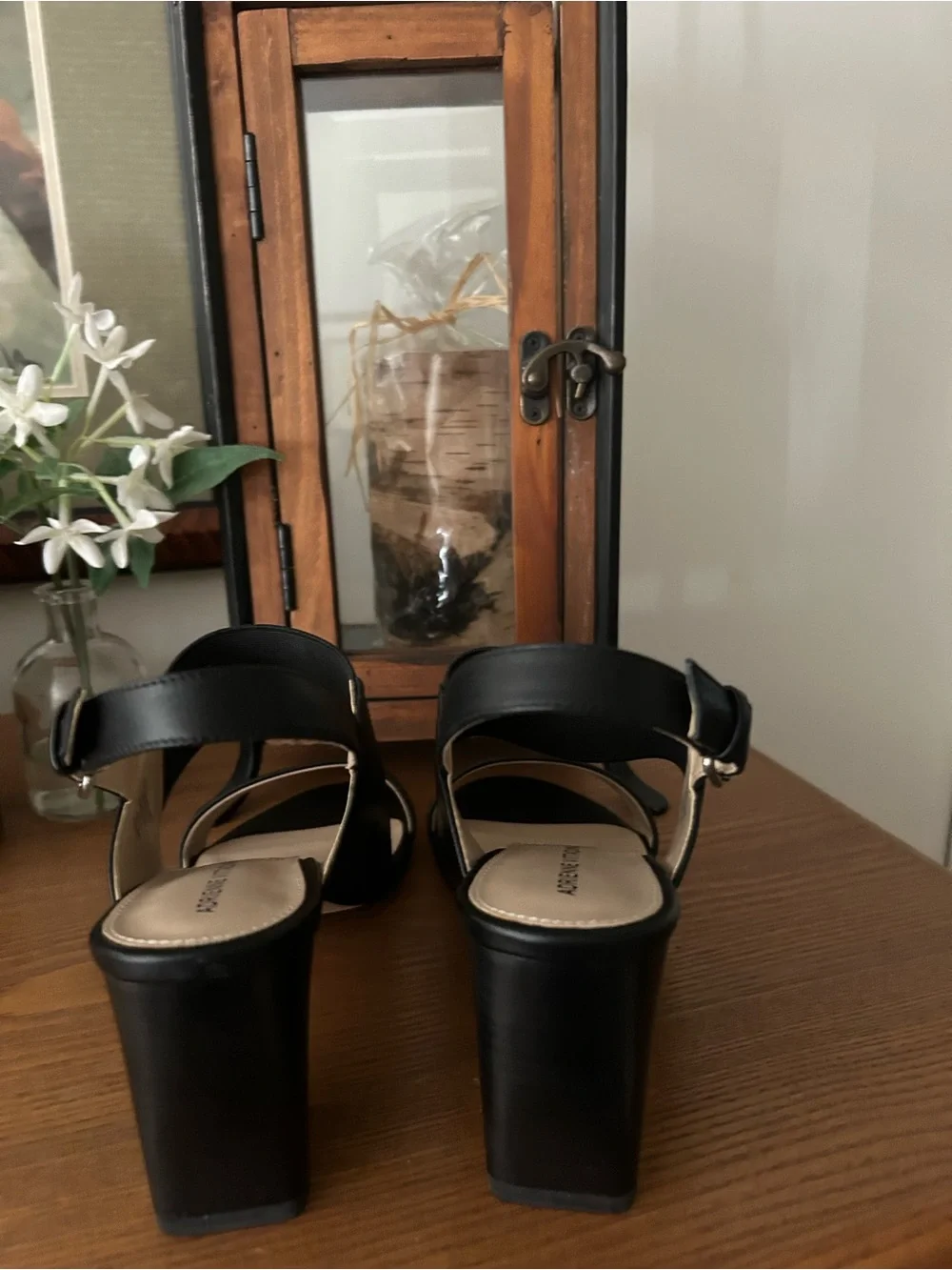 Adrienne Vittadini Black Wide-Strap Slingback Heels
